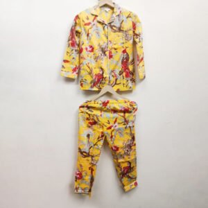 Bird & Floral Print Cotton Pyjama Set